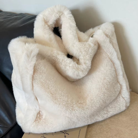 Winter Fashion Women'S Furry Tote Handbags Large Capacity Commuter Ladies Faux Fur Shoulder Bag Soft Plush Female Crossbody Bags